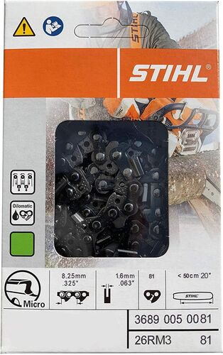 RAPID Micro-RM (Semi Chisel) Saw Chain .325" Pitch .063" Gauge 62 Drive Links