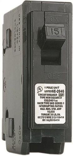 120/240 VAC, 15 Amp, 1 Pole Standard Circuit Breaker