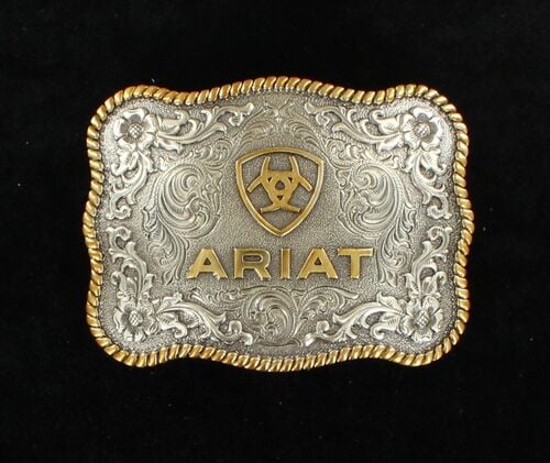 Men's Logo Scalloped Shape with Rope Trim Belt Buckle in Silver/Gold
