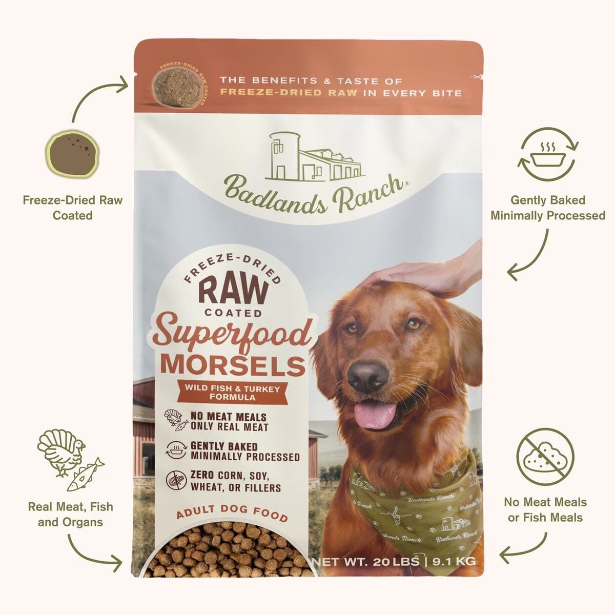 Badlands Ranch Freeze-Dried Raw Coated Superfood Morsels in Fish
