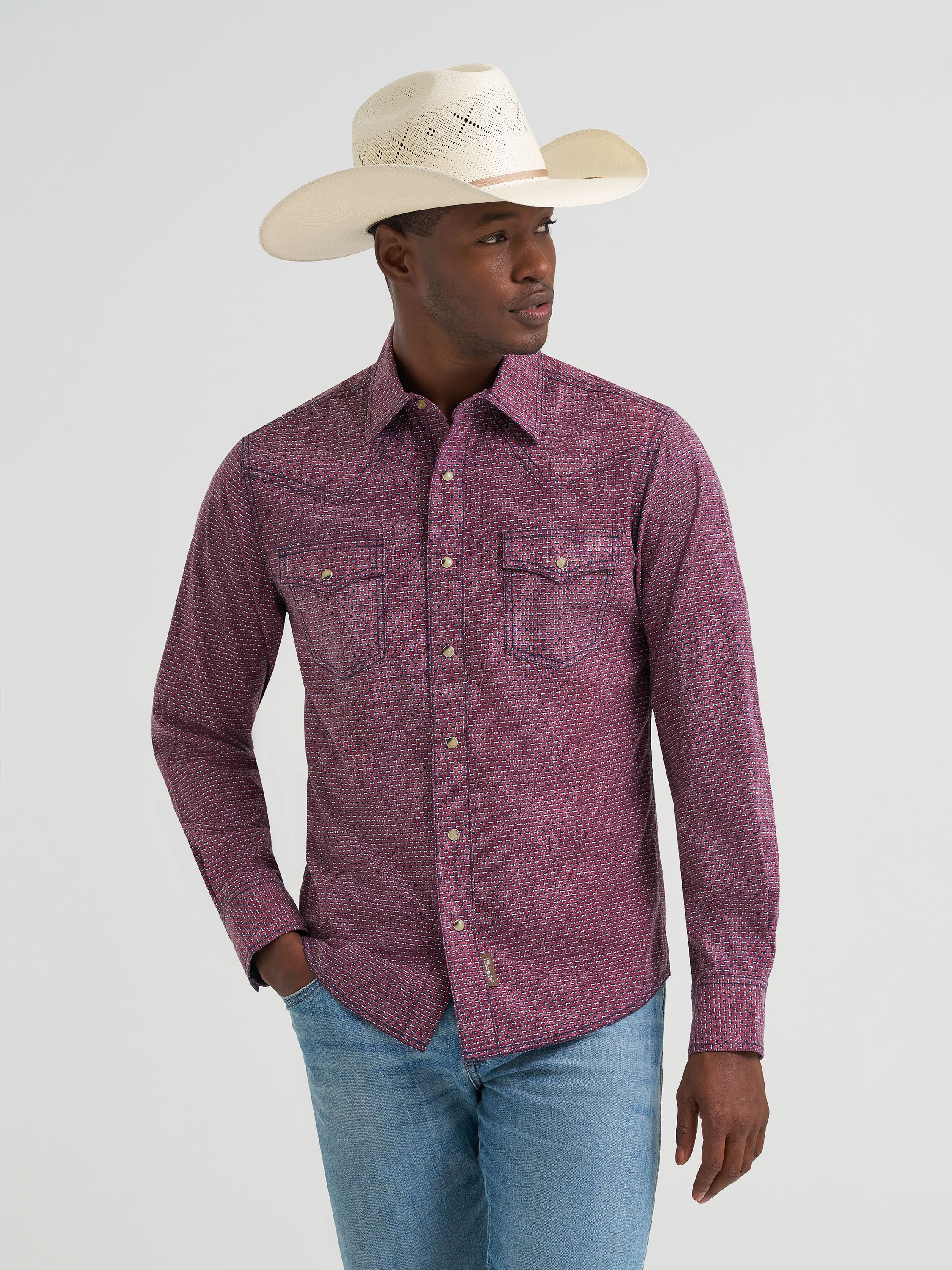 Men's Retro Premium Long Sleeve Western Snap Printed Shirt