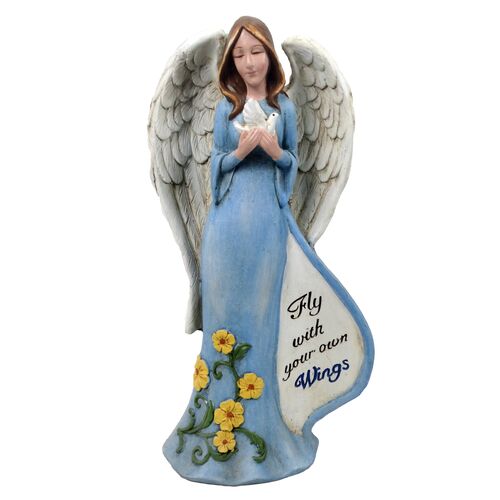 18" Blue Dress Angel Statue with Hopeful Message