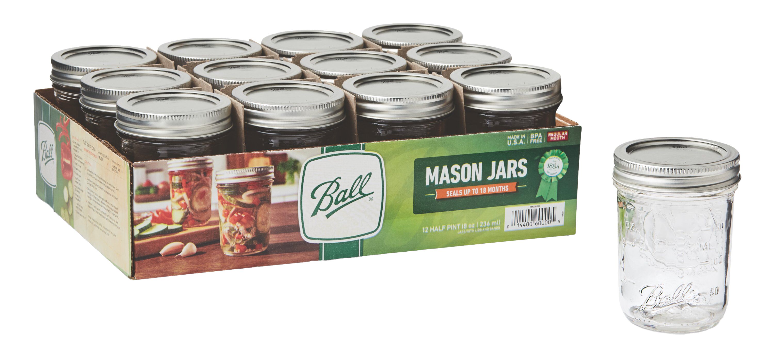 Ball Regular Mouth 1/2 Pint Jars 12 Pack