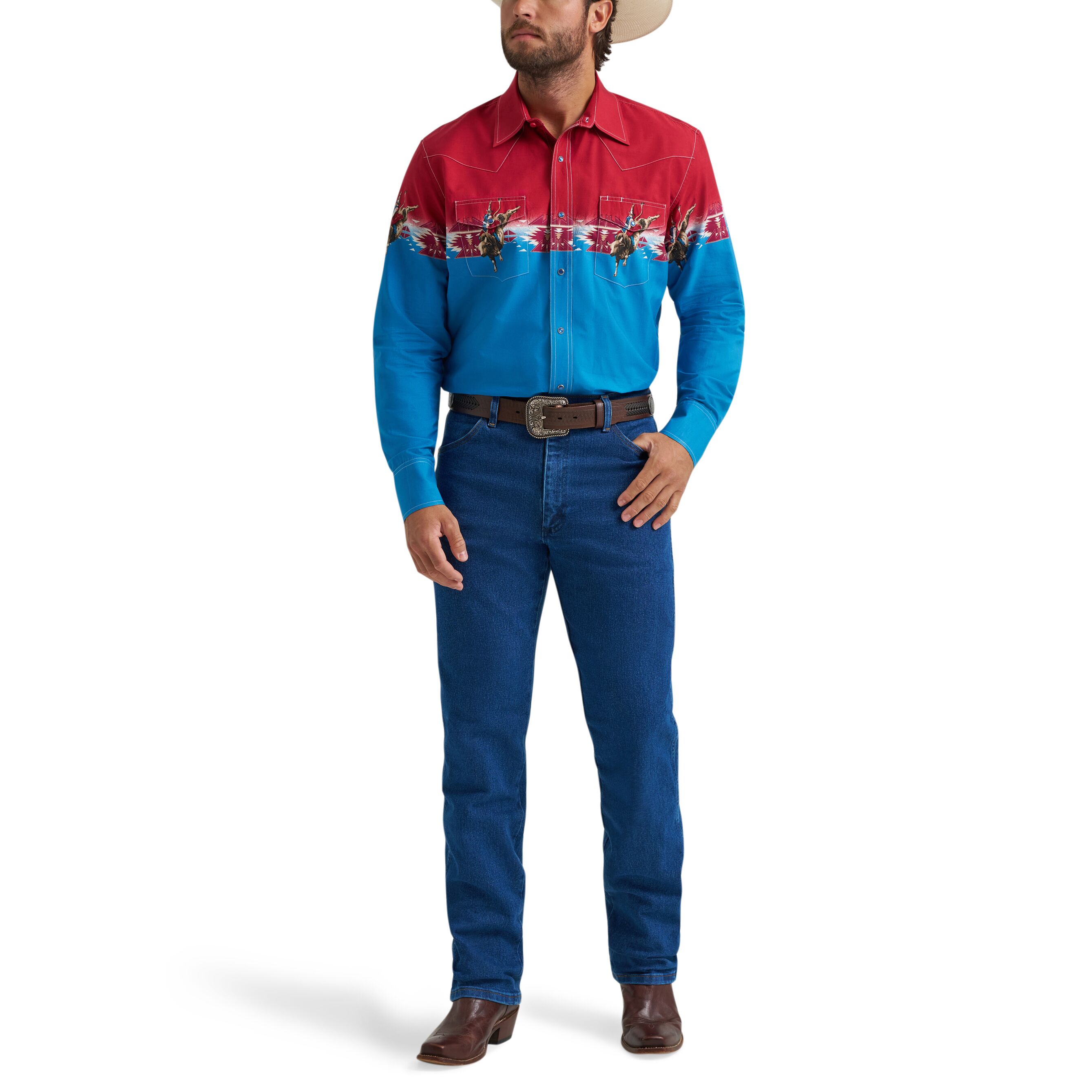 Men's Checotah Long Sleeve Western Snap Horizontal Print Shirt