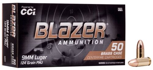 Blazer Brass 9mm Luger 124 Grain FMJ Ammunition - 50 Cartridges
