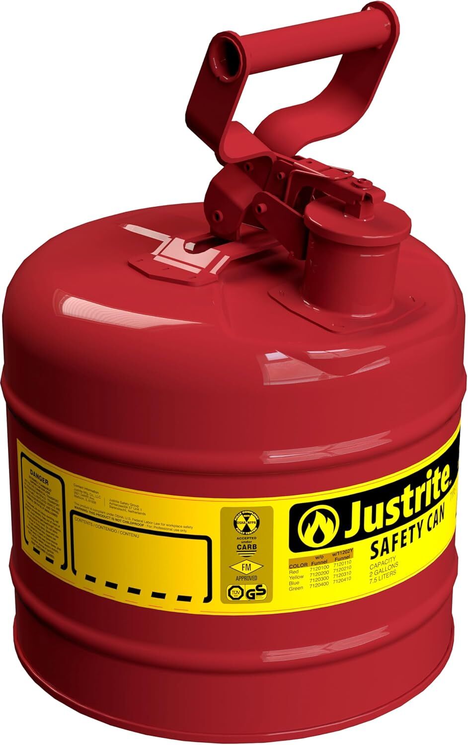 Justrite Fuel Safety Can in Red - 2 Gallon