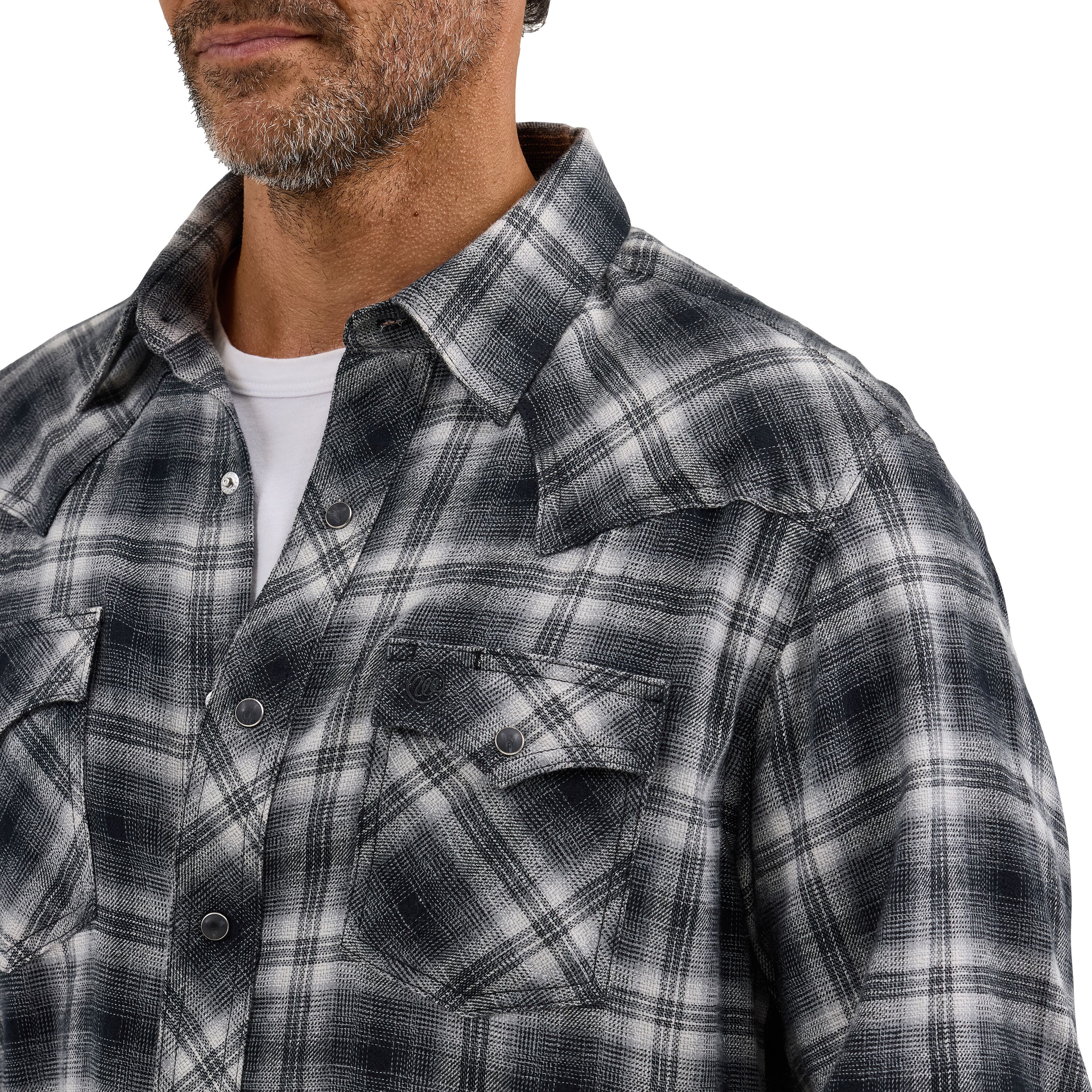 Men's Retro Long Sleeve Flannel Western Snap Plaid Shirt