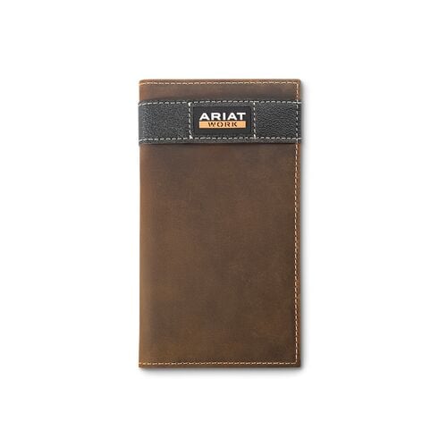 Men's Checkbook Leather Work Wallet in Brown