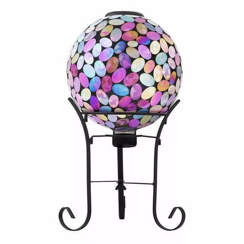 10" Glass Mosaic Gazing Globe with LED Lights in Pink