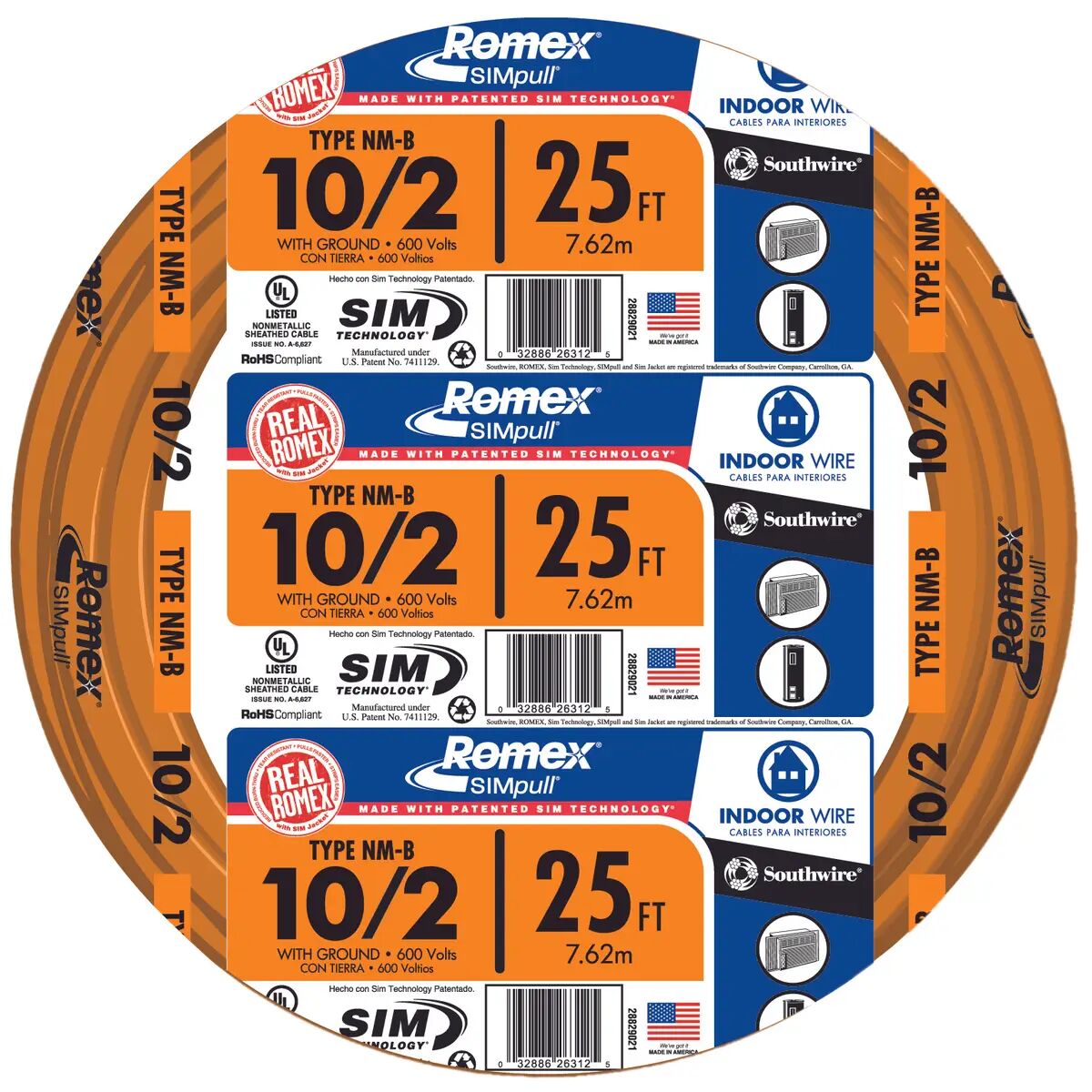 10/2 CU Romex SIMpull Copper Type NM-B Cable with Ground Building Wire