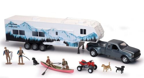Pick Up Truck with Camper Trailer and Accessories