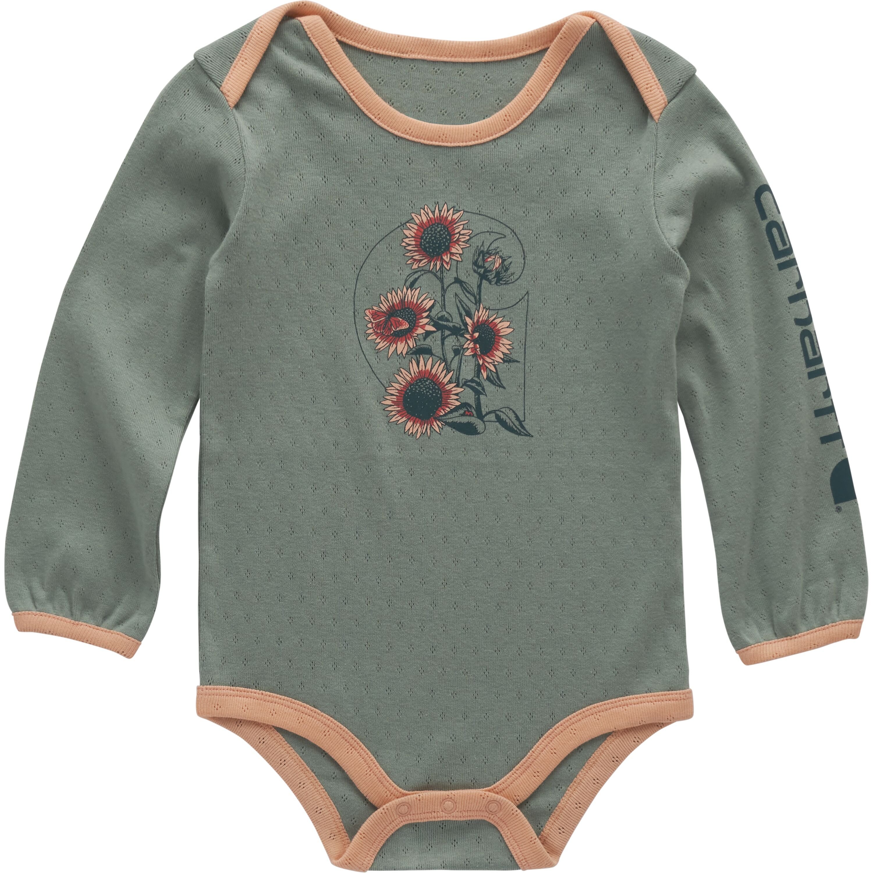 Girls' Long-Sleeve Graphic Flower Floral "C" Bodysuit