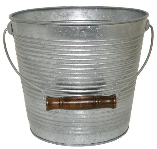 Galvanized Metal Ribbed Planter with Handle