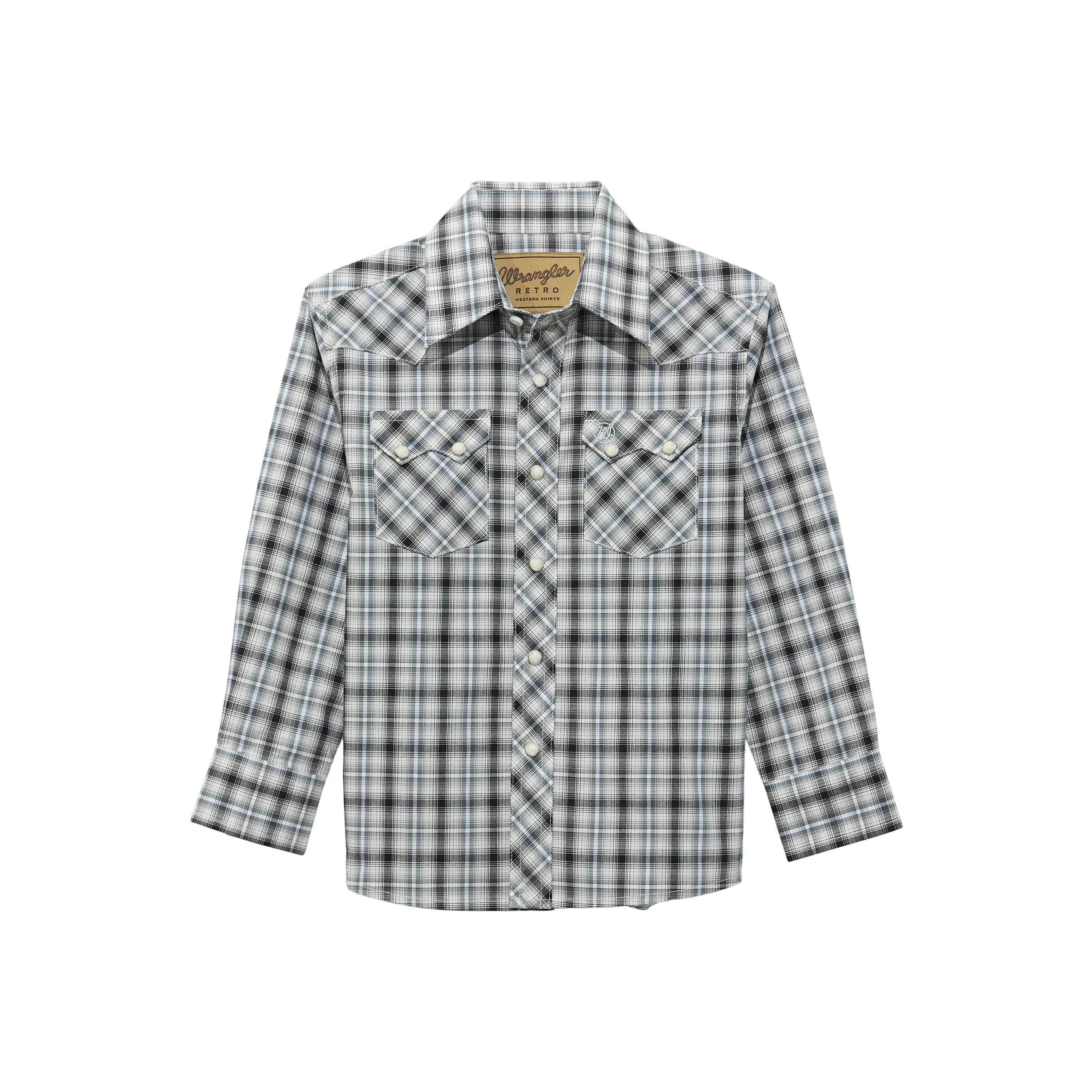 Boy's Wrangler Retro Western Snap Plaid Shirt with Front Sawtooth Pockets