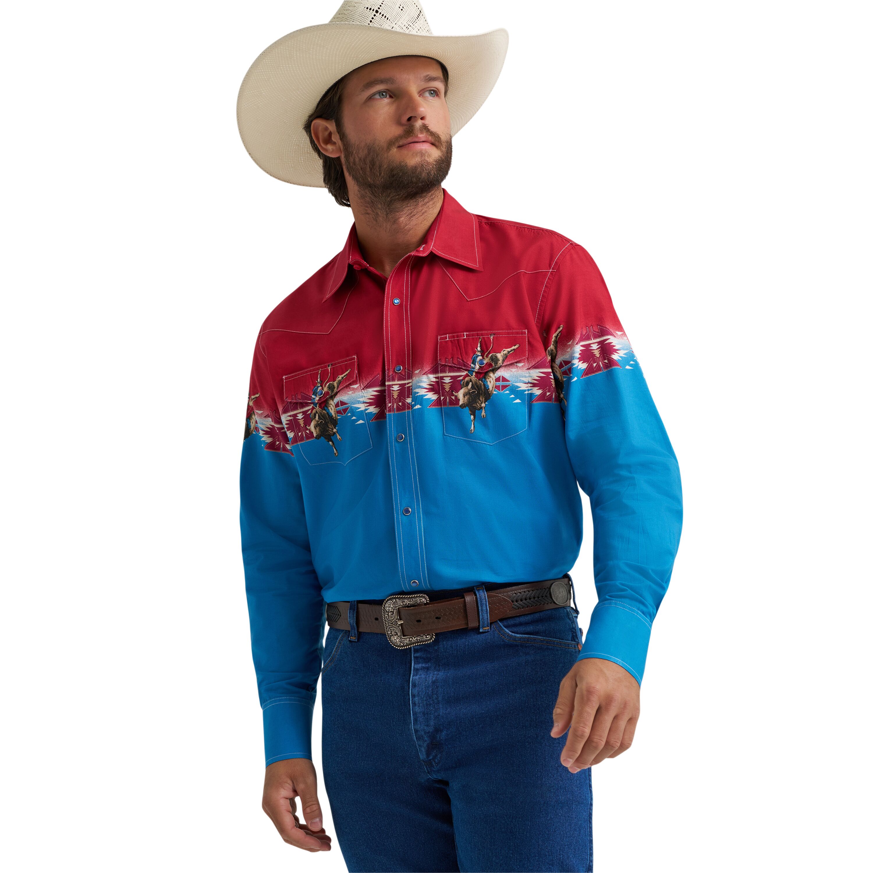 Men's Checotah Long Sleeve Western Snap Horizontal Print Shirt