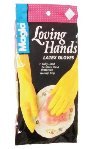 Latex Hand Care Gloves with Cotton Flock Lining in Yellow - Small
