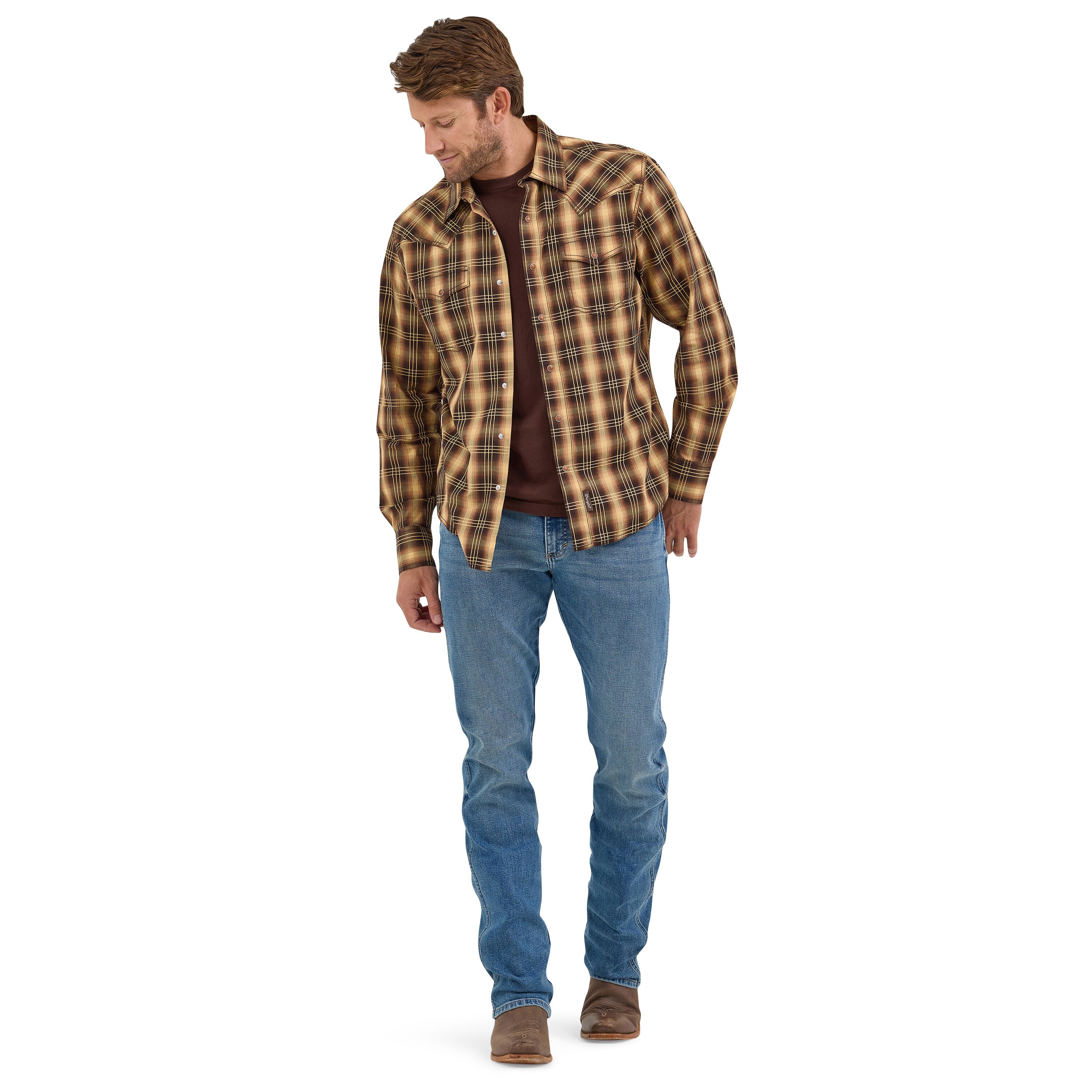 Men's Retro Premium Long Sleeve Western Snap Plaid Shirt