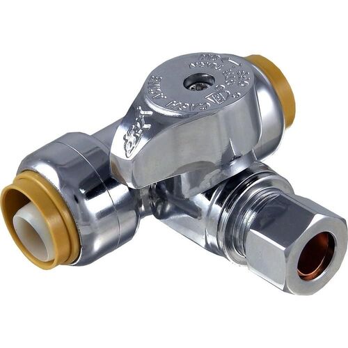 1/2" Push-to-Connect x 1/2" Push-to-Connect x 3/8" Compression Chrome-Plated Brass Service Stop Tee