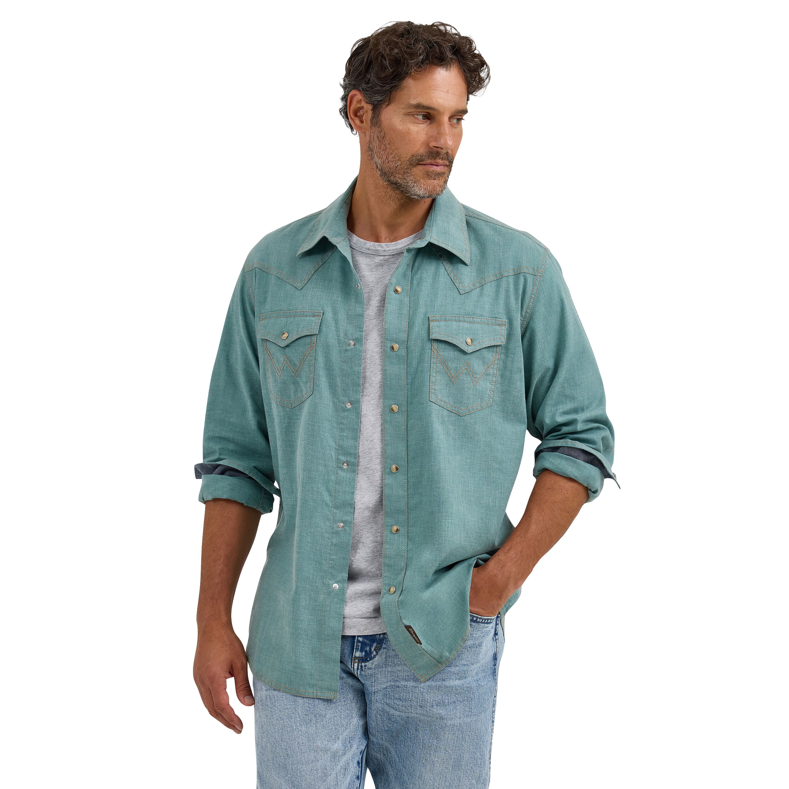 Men's Retro Premium Western Snap Solid Shirt