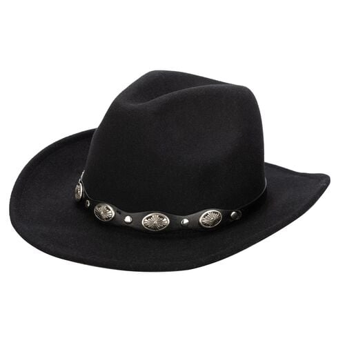 Women's Faux Felt Cowboy Hat with Western Conche Trim in Black