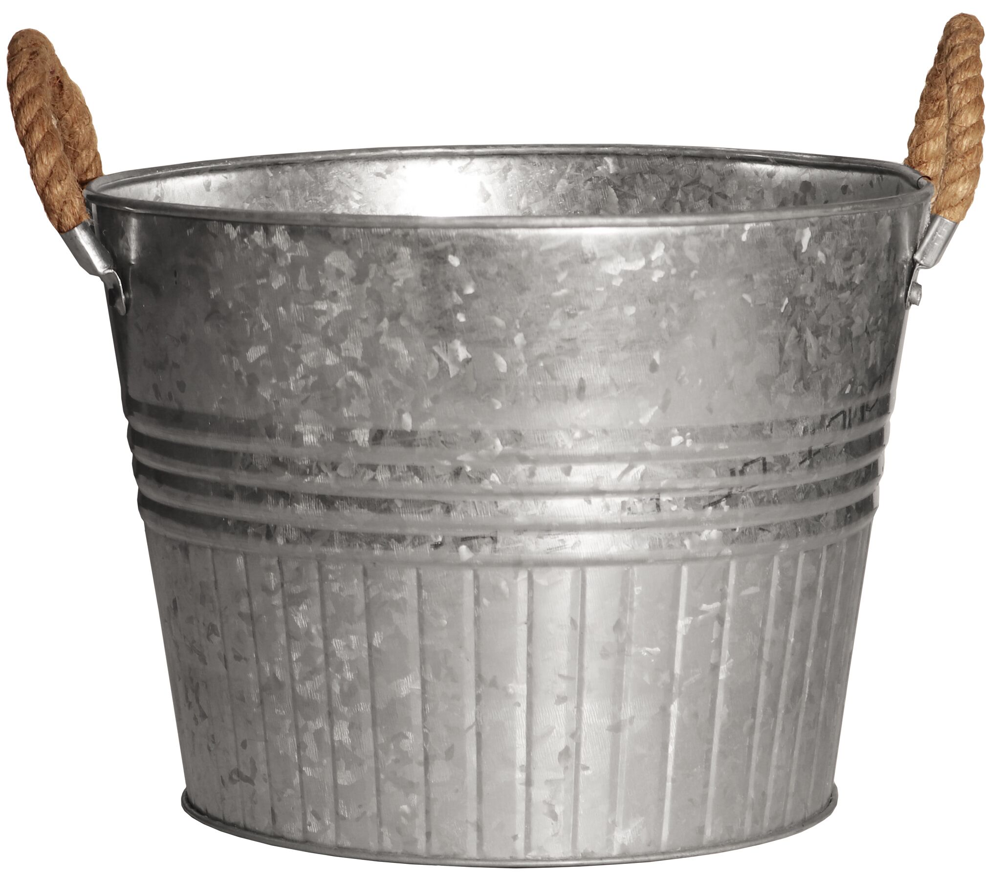 Galvanized Metal Round Planter with Handles