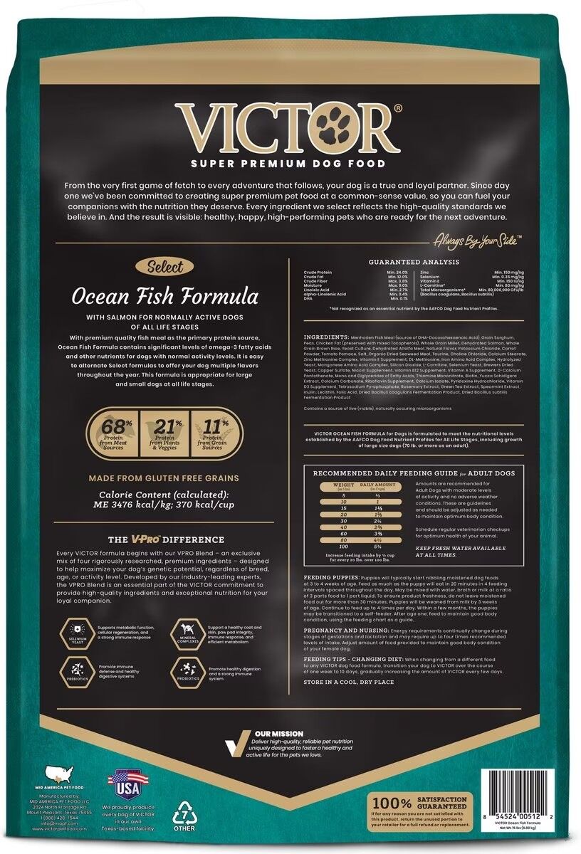 Victor Super Premium Pet Food Ocean Fish Formula Dry Dog Food