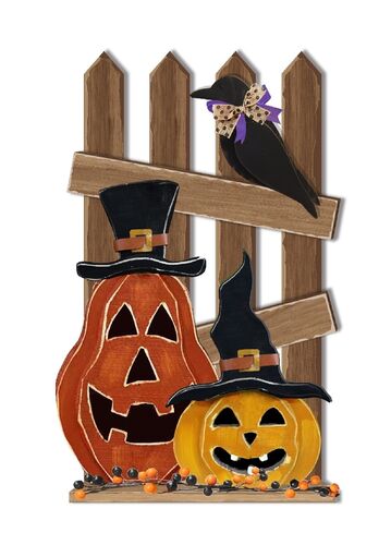 24" Pumpkin Crow Fence Decor