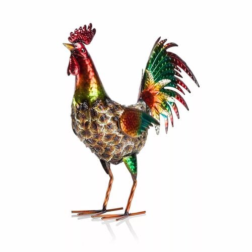 16" Glossy Blue Metal Rooster