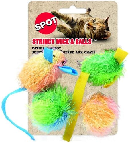 Stringy Mice & Balls Catnip Cat Toy 4 Pack
