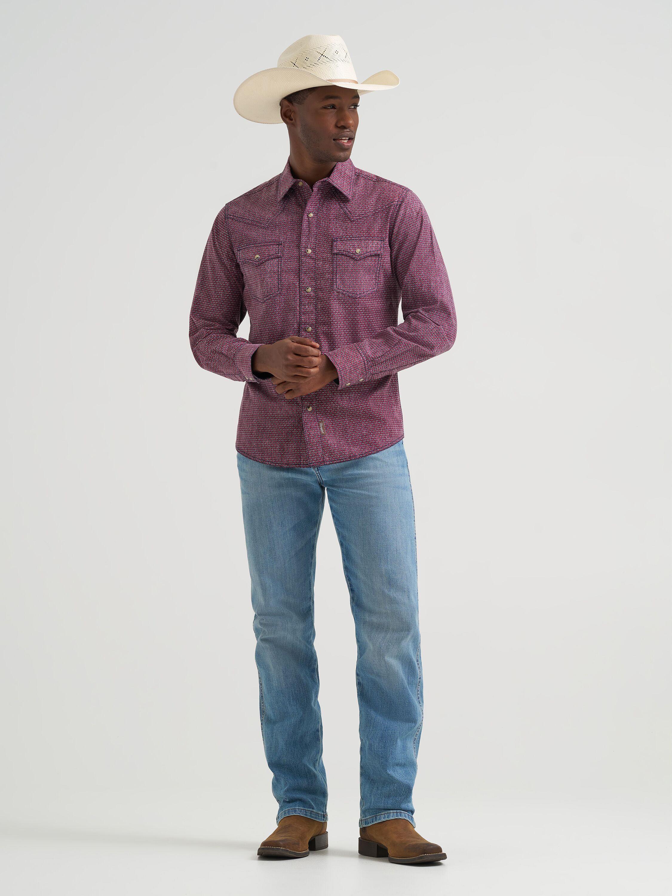 Men's Retro Premium Long Sleeve Western Snap Printed Shirt