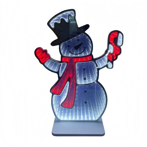 13.78" Snowman Gets Candy Cane Infinity Light