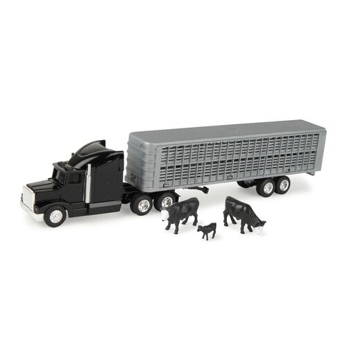 ERTL 1/64 Black Semi Truck With Cattle Trailer And Cattle 45967...