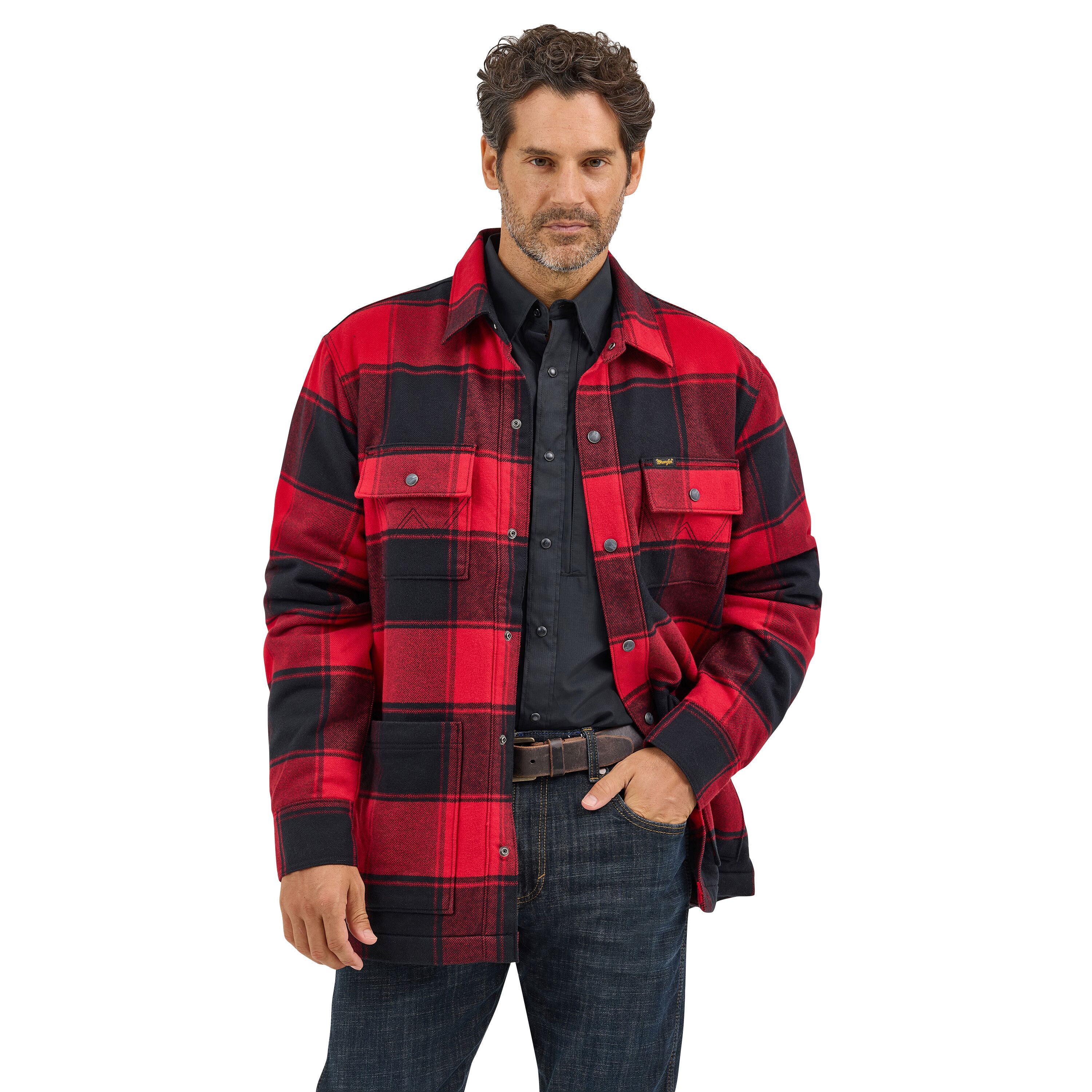 Wrangler Men's Wrangler Sherpa Lined Flannel Snap Shirt Jacket