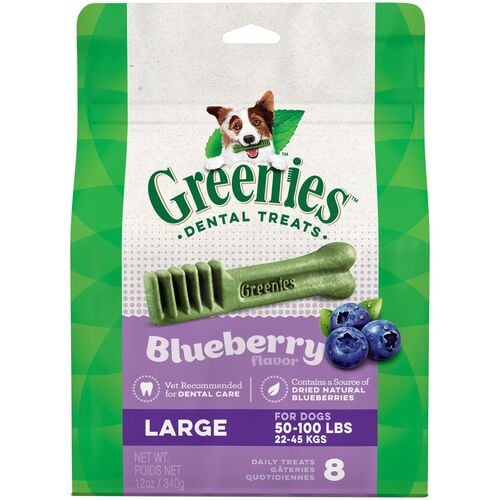 Blueberry Flavored Large Dental Dog Treats - 8 Count