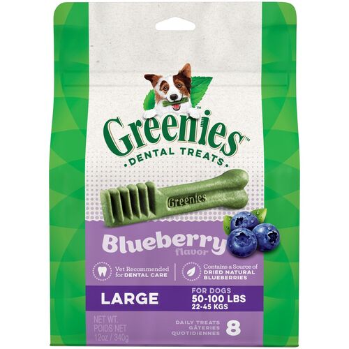 Blueberry Flavored Large Dental Dog Treats - 8 Count