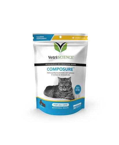 Composure Calming Supplement Chew for Cats in Chicken Flavor - 30-Count
