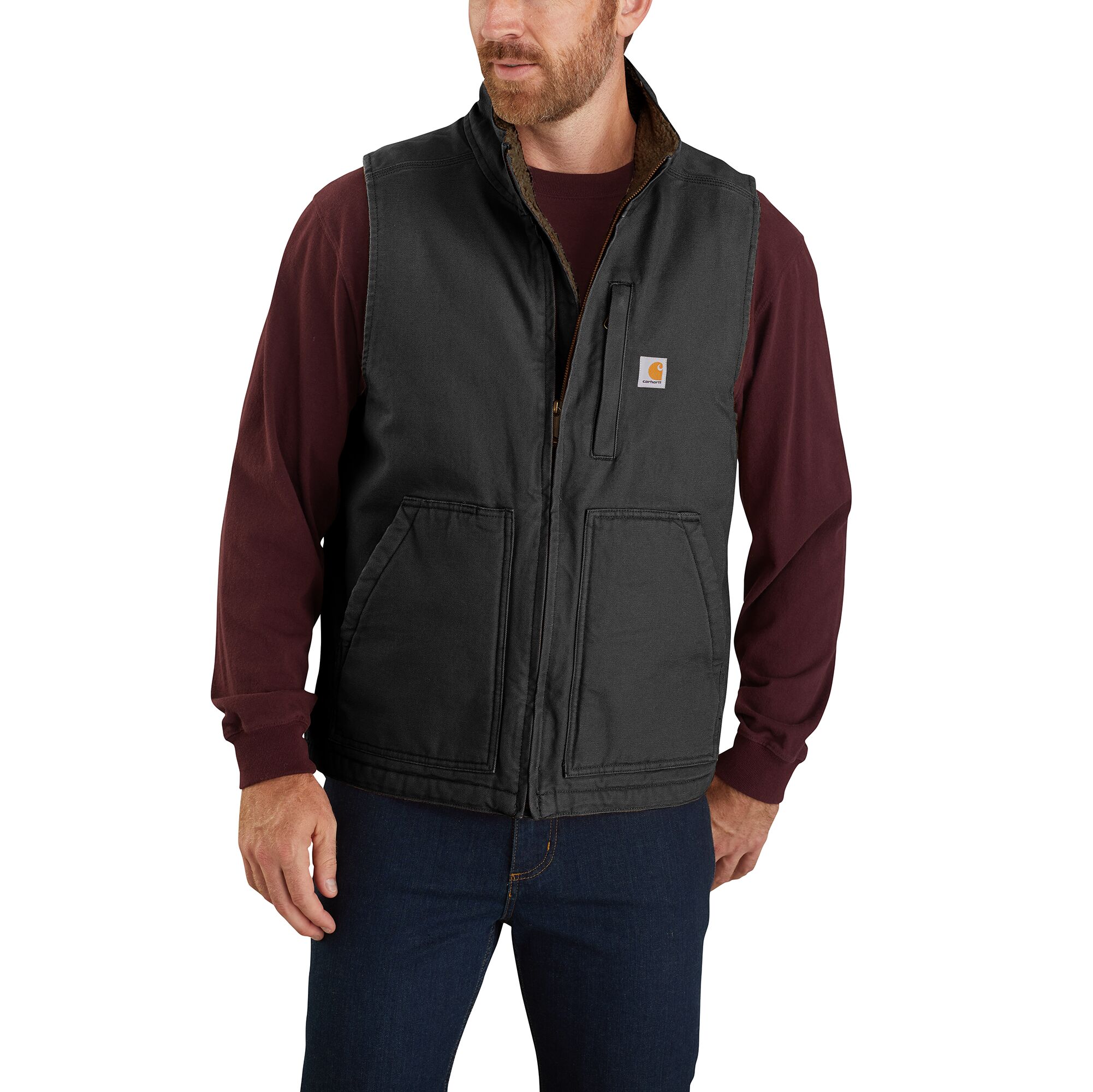 ジャケット・アウター BoTT WASHED DUCK VEST LIGHT BLUE Carhartt Men's Washed Duck Sherpa-Lined Mock Vest