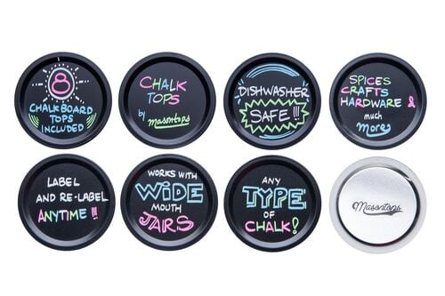 Chalk Tops - Blackboard-Finish Mason Jar Lids - 8 Pack Wide Mouth