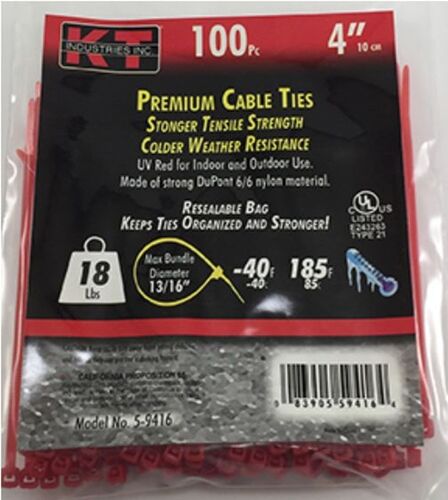 4" Ultra Light Duty Cable Ties in Red - 100/pk