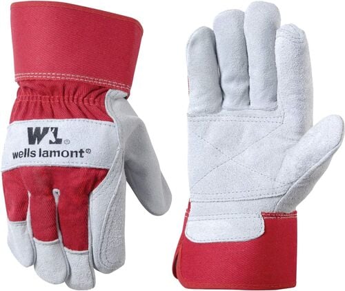 Leather Palm Suede Cowhide Gloves in Grey - XL