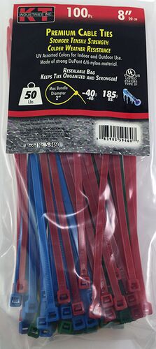 8" Premium Cable Ties in Assorted Colors - 50lb - 100/pk