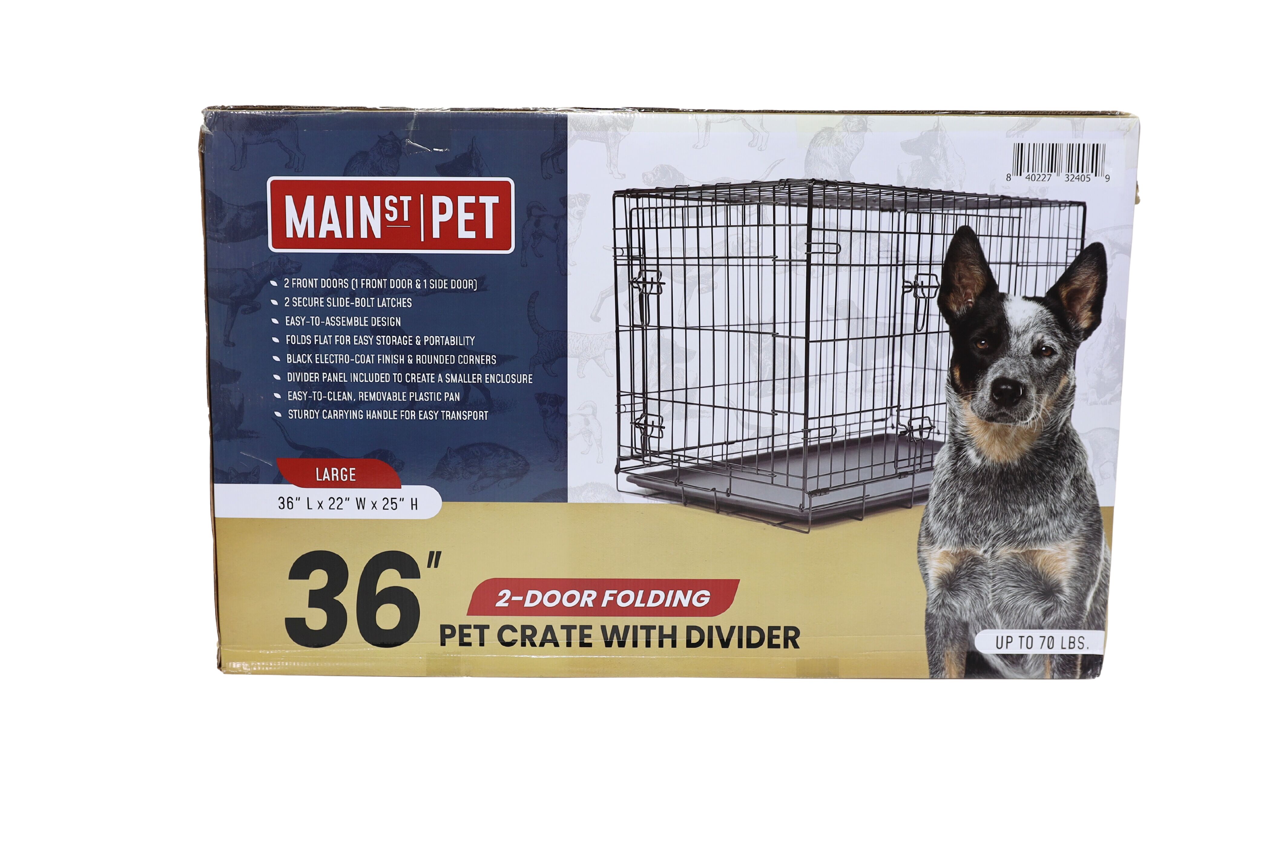 Main Pet Folding Pet Crate with Doors 36