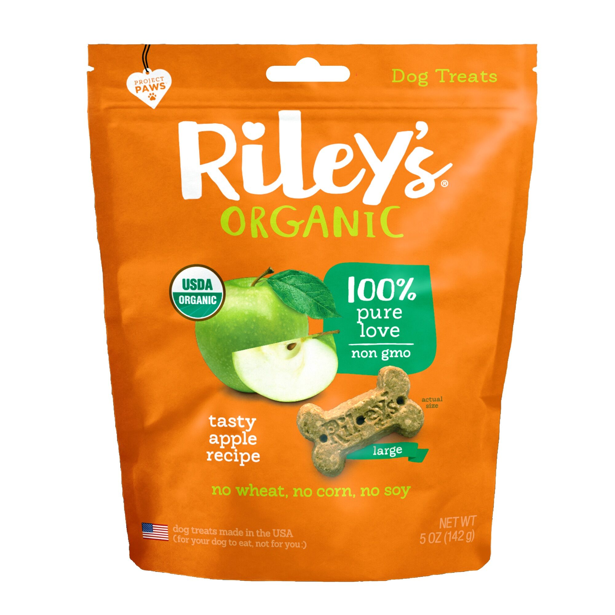 Riley's Organic Tasty Apple Baked Large Bone Biscuits Treat - 5 oz