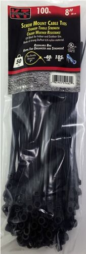 8" Screw Mount Cable Ties in UV Black - 100-Pack