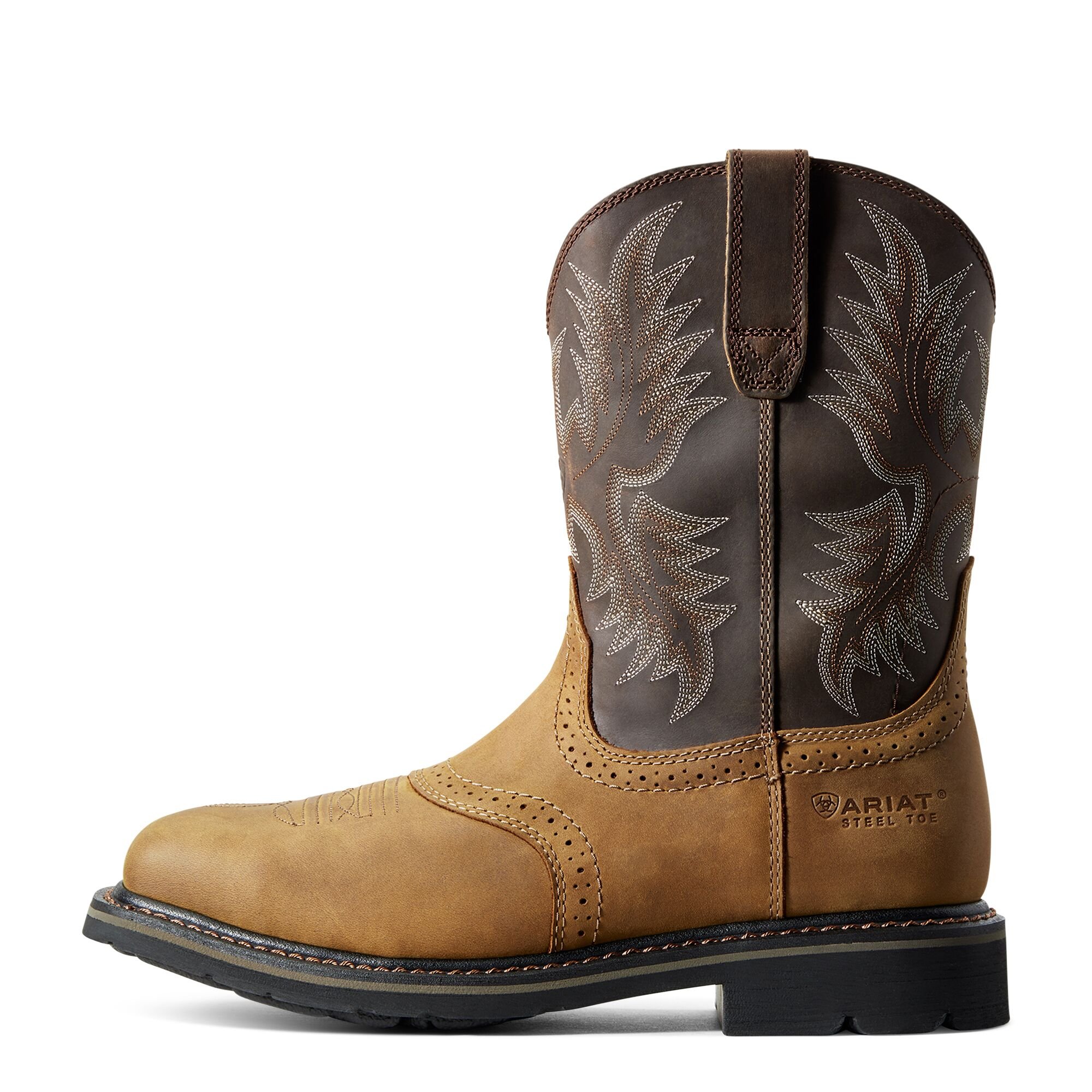 Men's Sierra Wide Square Toe Steel Toe Work Boot in Aged Bark