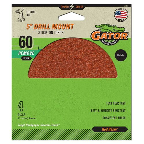 5" Drill Mount Stick-On Sanding Discs 4-Pack - 60 Grit