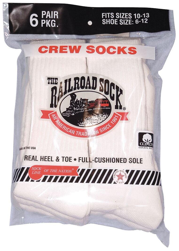 Railroad Sock Inc. 6 Pack Size 10-13 Crew Cushion Cotton Sock