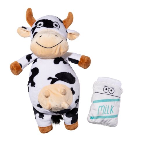 2-in-1 Cow & Milk Plush Dog Toy