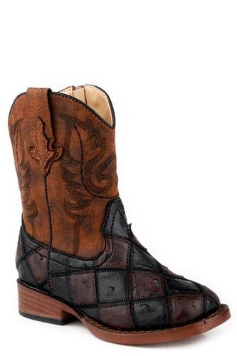 Boy's Faux Ostrich Print Western Boots
