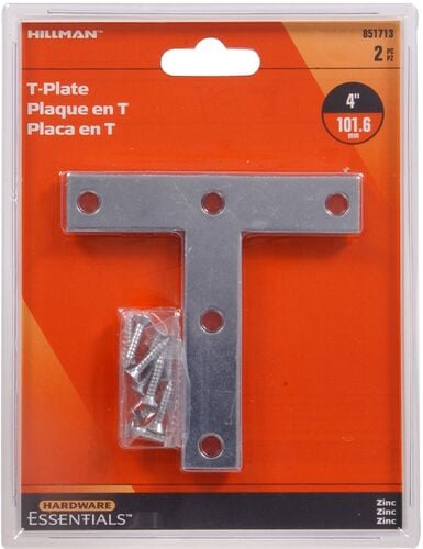 Hardware Essentials Zinc T-Plate 2-Pack - 4" x 4"
